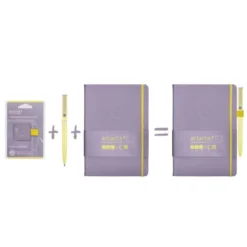 PORTABOLIGRAFO AUTOADHESIVO ANTARTIK PARA CUADERNO NOTE CON ELASTICO HASTA 15 MM GROSOR 80 MM MORADO Y AMARILLO