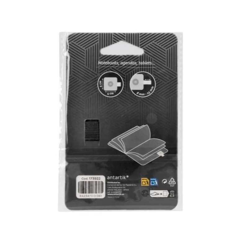 PORTABOLIGRAFO AUTOADHESIVO ANTARTIK PARA CUADERNO NOTE CON ELASTICO HASTA 15 MM GROSOR 80 MM NEGRO