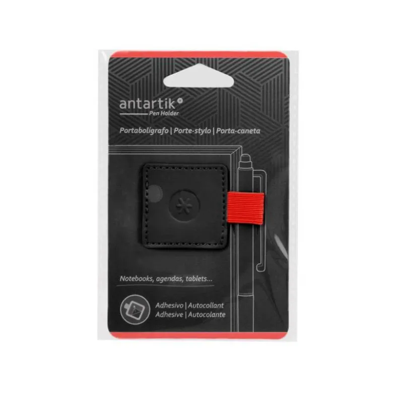 PORTABOLIGRAFO AUTOADHESIVO ANTARTIK PARA CUADERNO NOTE CON ELASTICO HASTA 15 MM GROSOR 80 MM NEGRO Y ROJO