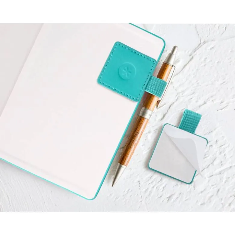 PORTABOLIGRAFO AUTOADHESIVO ANTARTIK PARA CUADERNO NOTE CON ELASTICO HASTA 15 MM GROSOR 80 MM TURQUESA 40X40