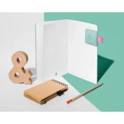 PORTABOLIGRAFO AUTOADHESIVO ANTARTIK PARA CUADERNO NOTE CON ELASTICO HASTA 15 MM GROSOR 80 MM TURQUESA Y ROSA