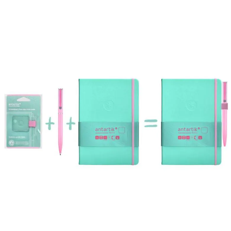 PORTABOLIGRAFO AUTOADHESIVO ANTARTIK PARA CUADERNO NOTE CON ELASTICO HASTA 15 MM GROSOR 80 MM TURQUESA Y ROSA