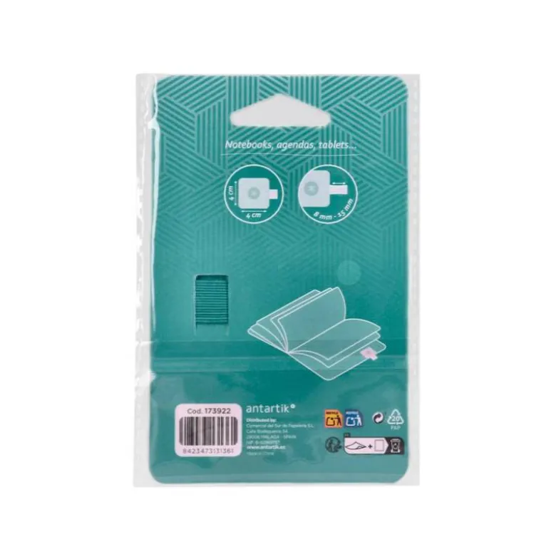 PORTABOLIGRAFO AUTOADHESIVO ANTARTIK PARA CUADERNO NOTE CON ELASTICO HASTA 15 MM GROSOR 80 MM VERDE AGUAMARINA