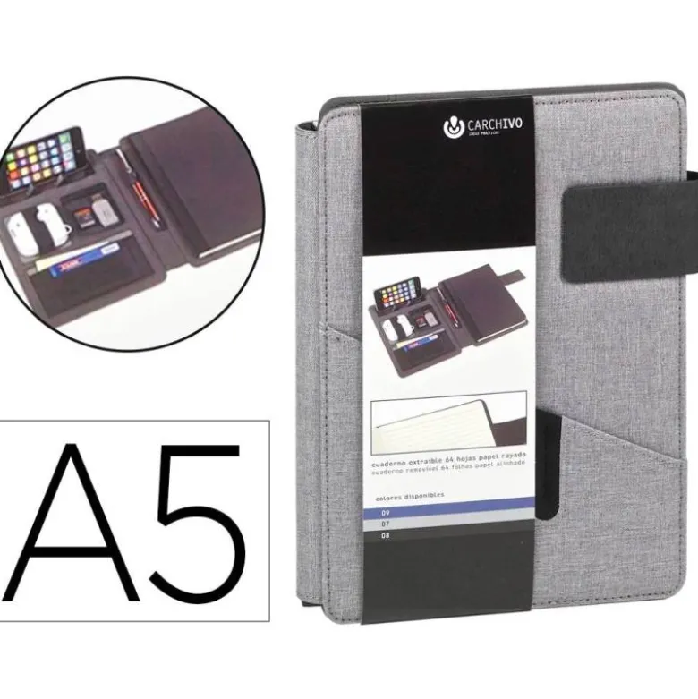 PORTANOTAS CARCHIVO VENTURE DIN A5 CON SOPORTE SMARTPHONE CUADERNO COLOR GRIS