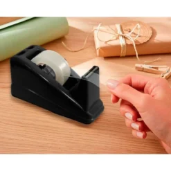 PORTARROLLO SOBREMESA Q-CONNECT PLASTICO PARA CINTA DE 33 MT COLOR NEGRO 135X58X60 MM