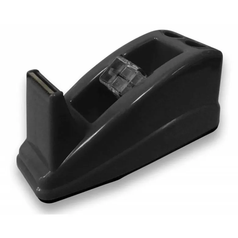 PORTARROLLO SOBREMESA Q-CONNECT PLASTICO PARA CINTA DE 33 MT COLOR NEGRO 135X58X60 MM