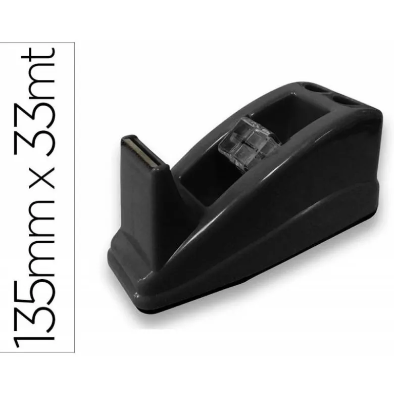 PORTARROLLO SOBREMESA Q-CONNECT PLASTICO PARA CINTA DE 33 MT COLOR NEGRO 135X58X60 MM