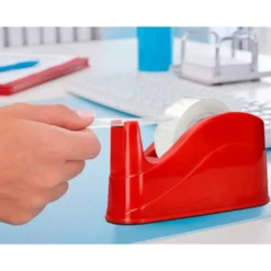 PORTARROLLO SOBREMESA Q-CONNECT PLASTICO PARA CINTAS DE 66 MT COLOR ROJO 220X100X70 MM
