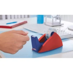 Portarrollo sobremesa tesa con cuchilla de corte recto para cintas de 33 m color azul/rojo