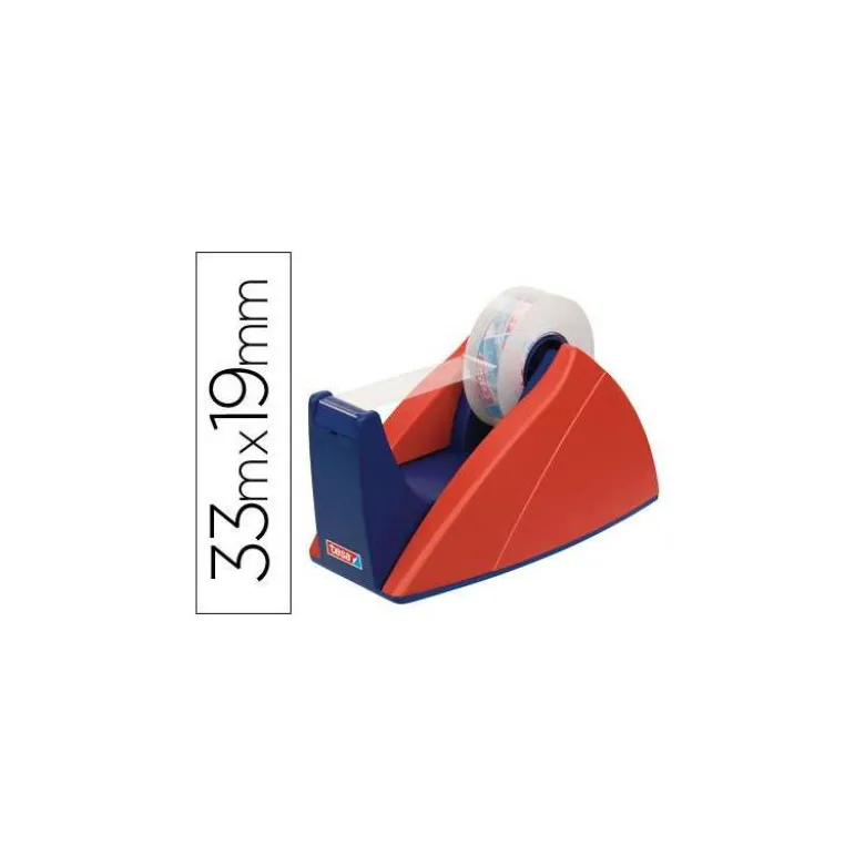 Portarrollo sobremesa tesa con cuchilla de corte recto para cintas de 33 m color azul/rojo