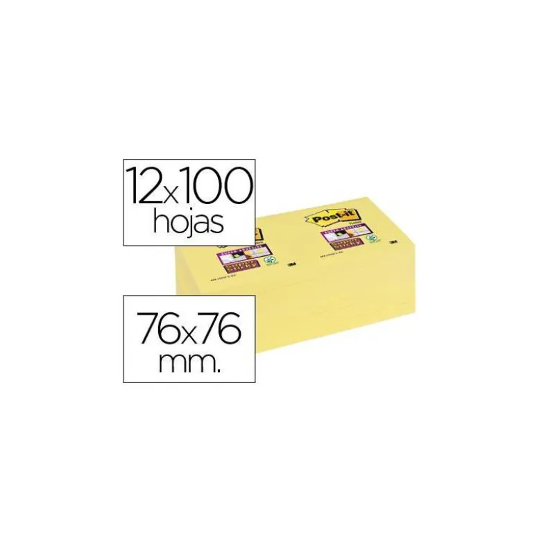 Post-it ® Bloc de notas adhesivas color amarillo quita y pon super sticky 76 x 76 mm