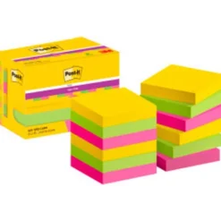 Post-it ® Bloc de notas adhesivas super sticky varios colores 47,6 x 47,6 mm 90 hojas pack 12 blocs