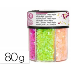 PURPURINA FANTASIA LIDERPAPEL CORAZON Y ESTRELLA NEON BOTE DE 80GR