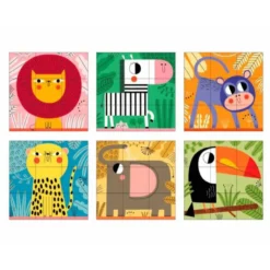 PUZLE GOULA CUBOS DE CARTON ANIMALES SELVA 6 ESCENAS DIFERENTES 9 PIEZAS +2 AÑOS