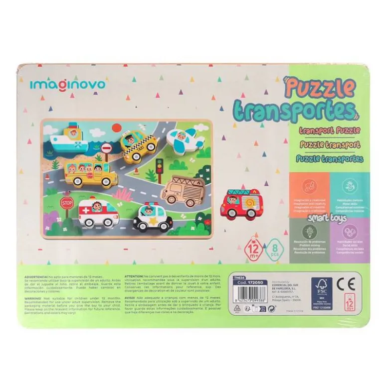 PUZLE INFANTIL IMAGINOVO MADERA 3D VEHICULOS +12 MESES 8 PIEZAS 29,5X22X1,7CM