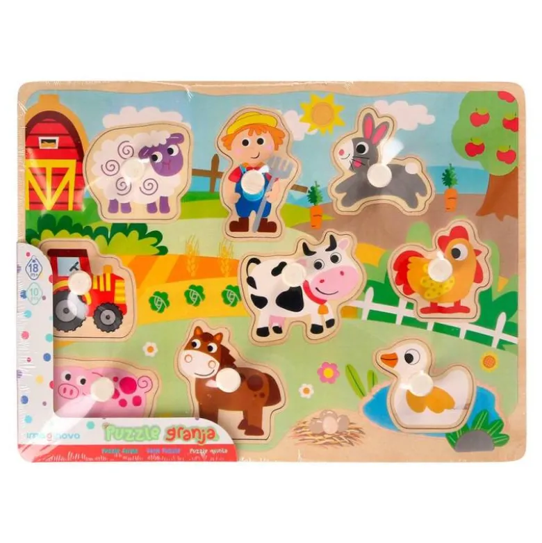 PUZLE INFANTIL IMAGINOVO MADERA GRANJA +18 MESES 9 PIEZAS 30X22,5X1,5CM