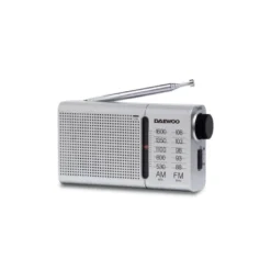 RADIO PORTATIL DAEWOO AM/FM ANTENA TELESCOPICA AURICULARES INCLUIDOS JACK 3.5 MM COLOR PLATA