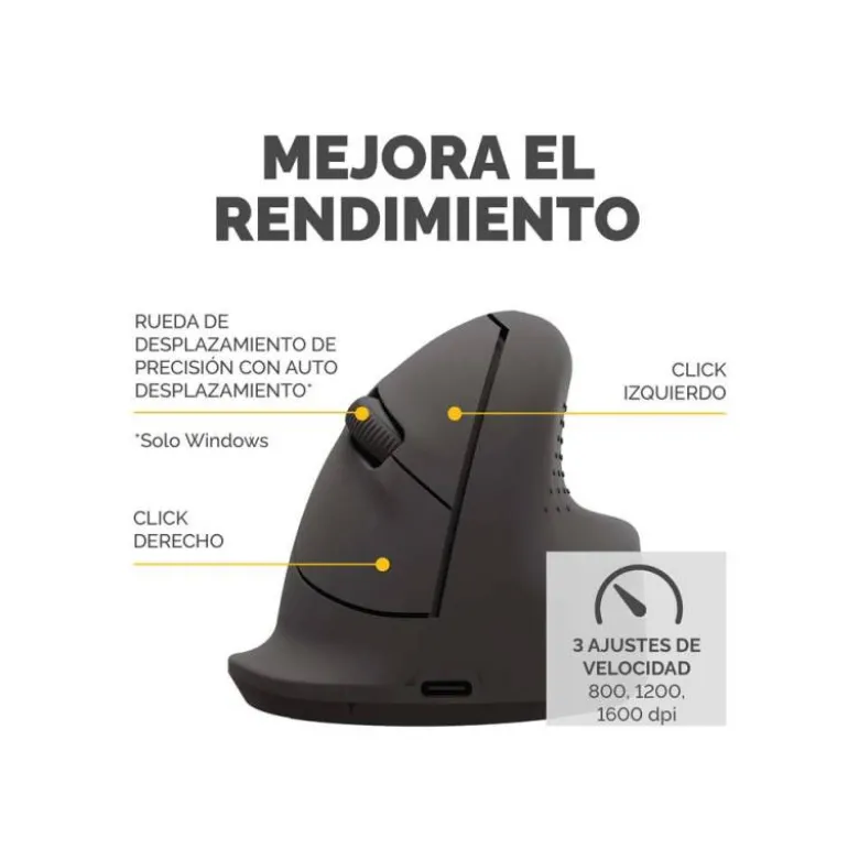 RATON FELLOWES ERGONOMICO VERTICAL BREYTA MEDIANO DIESTROS OPTICO 1600 DPI COLOR NEGRO