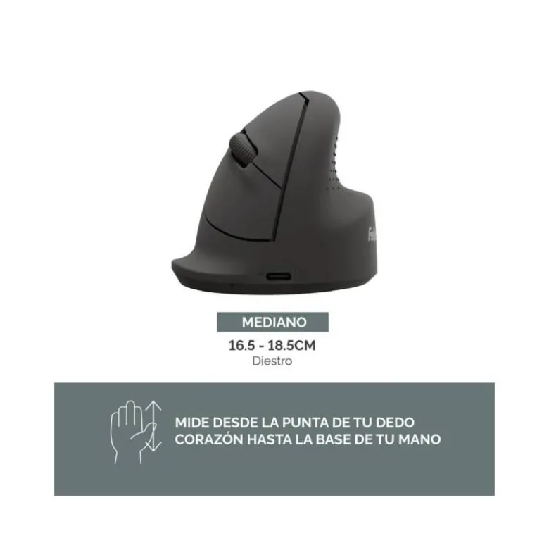 RATON FELLOWES ERGONOMICO VERTICAL BREYTA MEDIANO DIESTROS OPTICO 1600 DPI COLOR NEGRO