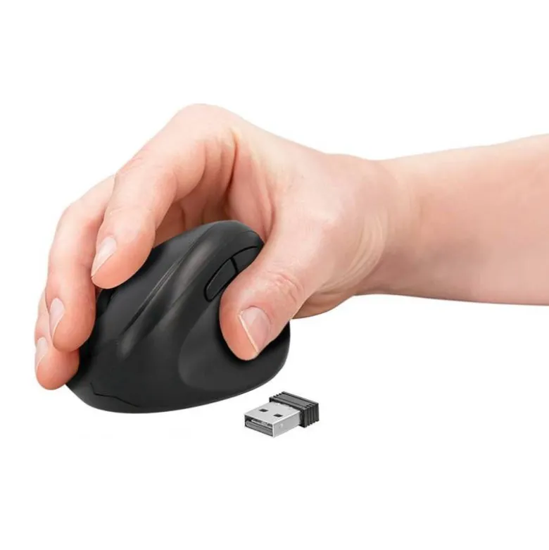 RATON Q-CONNECT OPTICO INALAMBRICO ERGONOMICO VERTICAL DPI 800/1200/1600 PILA AA NEGRO