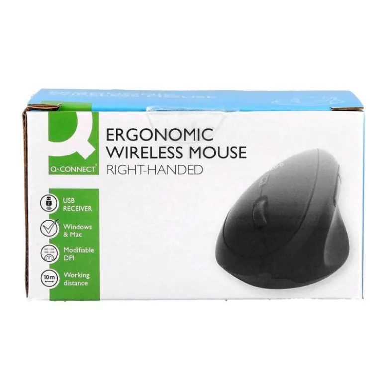 RATON Q-CONNECT OPTICO INALAMBRICO ERGONOMICO VERTICAL DPI 800/1200/1600 PILA AA NEGRO