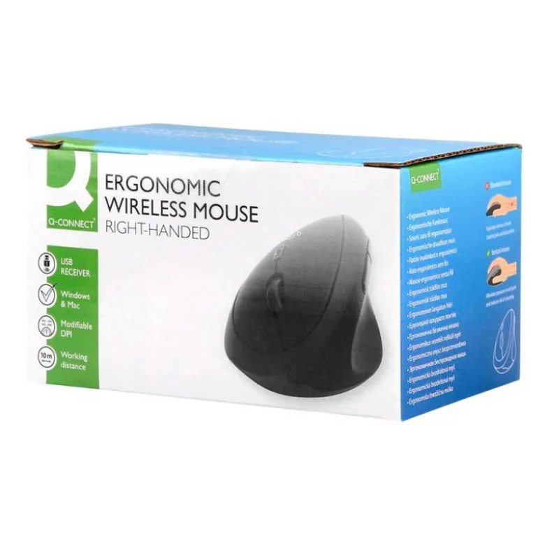 RATON Q-CONNECT OPTICO INALAMBRICO ERGONOMICO VERTICAL DPI 800/1200/1600 PILA AA NEGRO