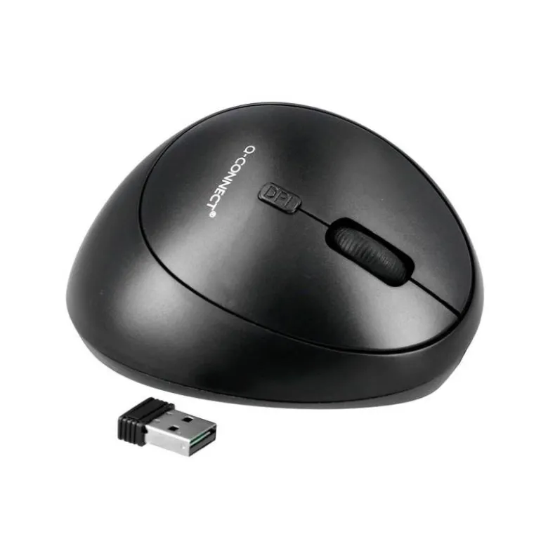 RATON Q-CONNECT OPTICO INALAMBRICO ERGONOMICO VERTICAL DPI 800/1200/1600 PILA AA NEGRO