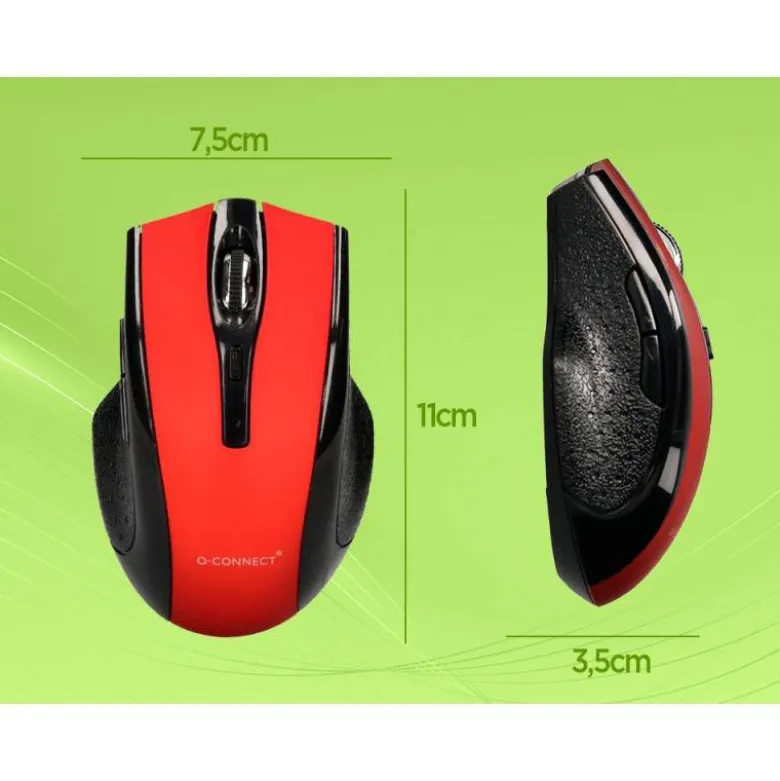 RATON Q-CONNECT OPTICO INALAMBRICO 1000 DPI RECEPTOR USB 2,4 GHZ ROJO