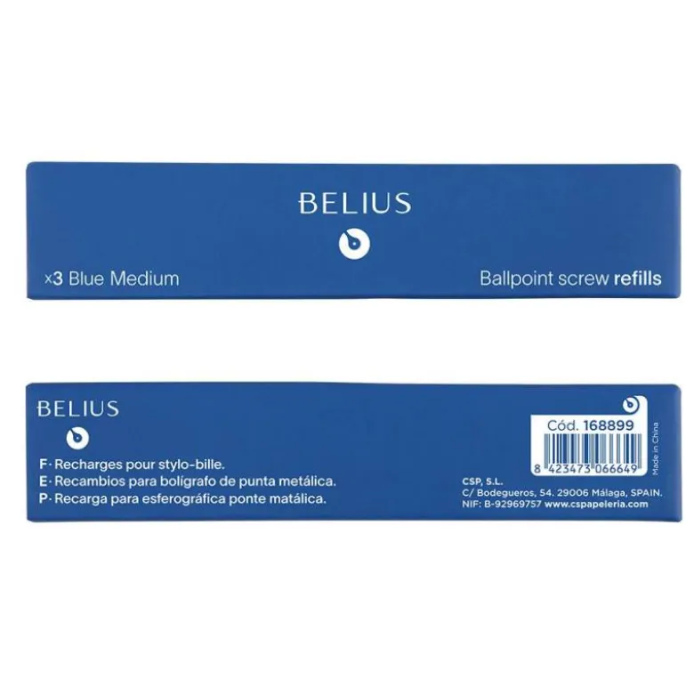 RECAMBIO BOLIGRAFO BELIUS AZUL 0,8 MM CAJA 3 UNIDADES