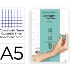 RECAMBIO CARCHIVO PARA CUADERNO INGENIOX DIN A5 50 HOJAS CUADRICULA