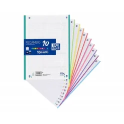 Recambio color Oxford DIN A4 160 hojas 90 gr optik paper cuadro 5 mm 4 taladros banda de 10 colores.