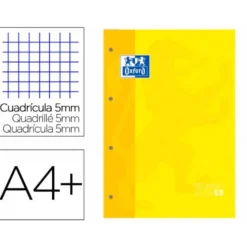 Recambio color 1 Oxford din a4+ 80 hojas 90 gr cuadro 5 mm 4 taladros amarillo.