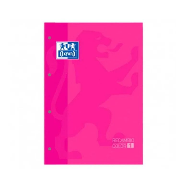 Recambio color 1 oxford din a4+ 80 hojas 90 gr cuadro 5 mm 4 taladros fucsia.
