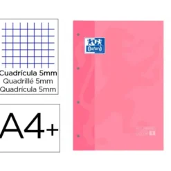RECAMBIO COLOR 1 OXFORD DIN A4+ 80 HOJAS 90 GR CUADRO 5 MM 4 TALADROS COLOR ROSA CHICLE