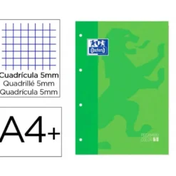 Recambio color 1 oxford din a4+ 80 hojas 90 gr cuadro 5 mm 4 taladros verde manzana.