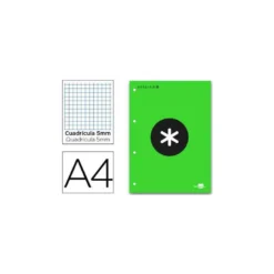 Recambio encolado Antartik DIN A4 4 taladros 100 gr cuadrícula 5mm verde