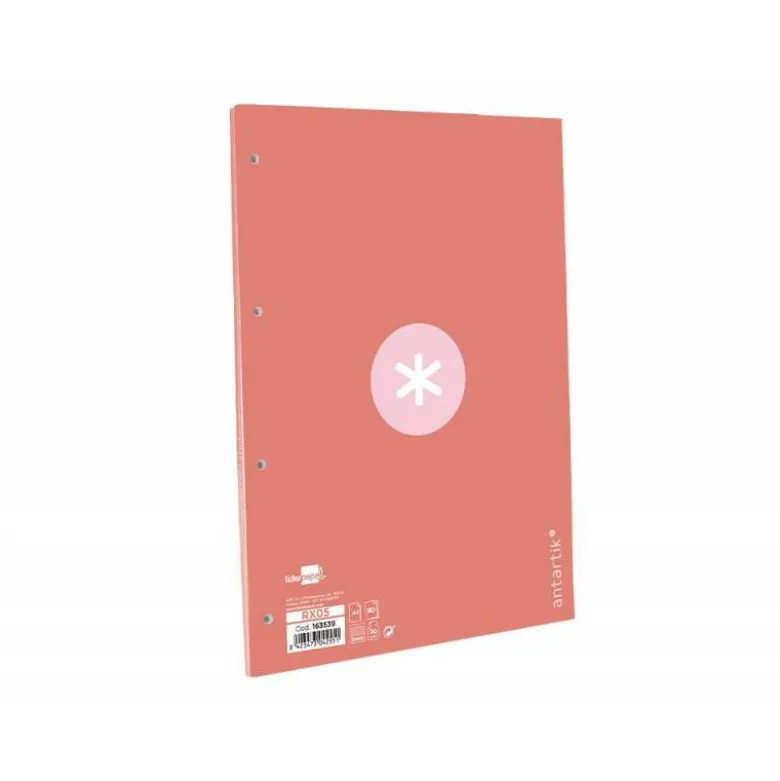 RECAMBIO LIDERPAPEL A4 ANTARTIK 80 HOJAS 90G/M2 CUADRO 5 MM 4 TALADROS 1 BANDA MARCO COLOR ROSA