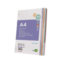 RECAMBIO LIDERPAPEL A4 200+50 HOJAS 90G/M2 CUADRO 5 MM 4 TALADROS BANDAS DE 5 COLORES
