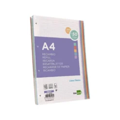 RECAMBIO LIDERPAPEL A4 200+50 HOJAS 90G/M2 CUADRO 5 MM 4 TALADROS BANDAS DE 5 COLORES