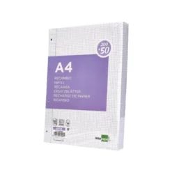 RECAMBIO LIDERPAPEL A4 200+50 HOJAS 90G/M2 CUADRO 4 MM CON MARGEN 4 TALADROS