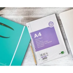RECAMBIO LIDERPAPEL A4 200+50 HOJAS 90G/M2 CUADRO 4 MM CON MARGEN 4 TALADROS