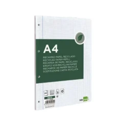 RECAMBIO LIDERPAPEL A4 100 HOJAS PAPEL RECICLADO 100% 80G/M2 CUADRO 4MM CON MARGEN 4 TALADROS