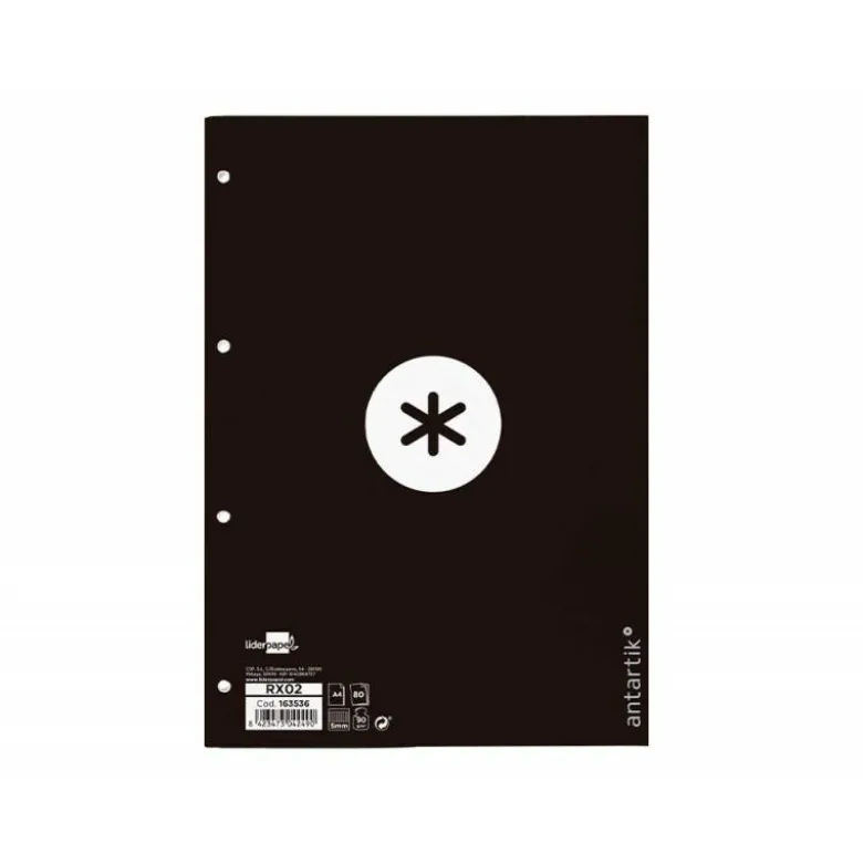 RECAMBIO LIDERPAPEL ANTARTIK DIN A4 4 TALADROS 90G/M2 CUADRO 5 MM 80 HOJAS 1 BANDA MARCO COLOR NEGRO