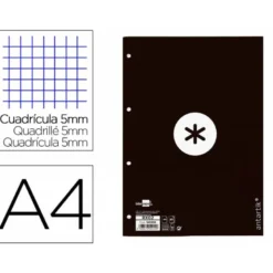 RECAMBIO LIDERPAPEL ANTARTIK DIN A4 4 TALADROS 90G/M2 CUADRO 5 MM 80 HOJAS 1 BANDA MARCO COLOR NEGRO