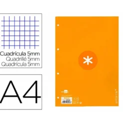 RECAMBIO LIDERPAPEL ANTARTIK DIN A4 4 TALADROS 90G/M2 CUADRO 5 MM 80 HOJAS 1 BANDA MARCO COLOR MOSTAZA