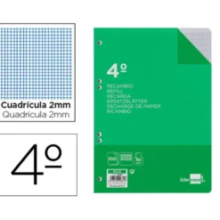 Recambio Liderpapel Cuarto 6 taladros 60gr cuadrícula 2mm