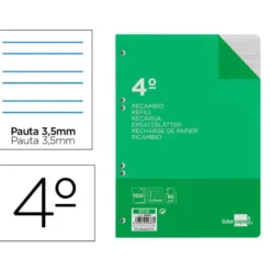 Recambio Liderpapel Cuarto 6 taladros 60 gr pautado 3.5 mm