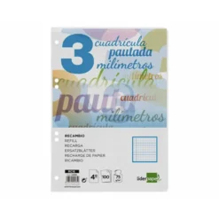 Recambio Liderpapel cuarto 6 taladros 70 gr cuadriculado pautado 3 mm