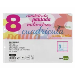 Recambio Liderpapel cuarto 2 taladros 70 gr cuadriculado pautado 8 mm