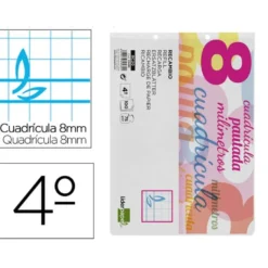 Recambio Liderpapel cuarto 2 taladros 70 gr cuadriculado pautado 8 mm